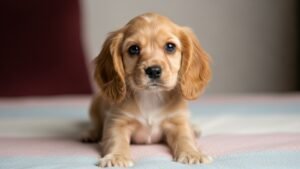 Cocker Spaniel Teacup And Toy Puppies | Their Origin, History, Care, Training & Lifespan Guide - Photorealistic image of a Teacup and Toy Cocker Spaniel puppy sitting adorably on a soft blanket, showcasing silky fur, expressive round eyes, and floppy ears — representing the breed’s small size, playful personality, and affectionate nature.
